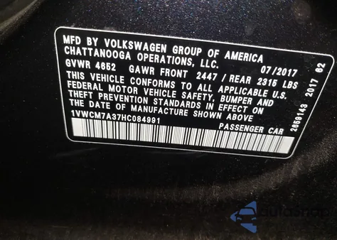 2017 Volkswagen Passat V6 Sel Premium z USA, uszkodzony, nr VIN 1VWCM7A37HC084991